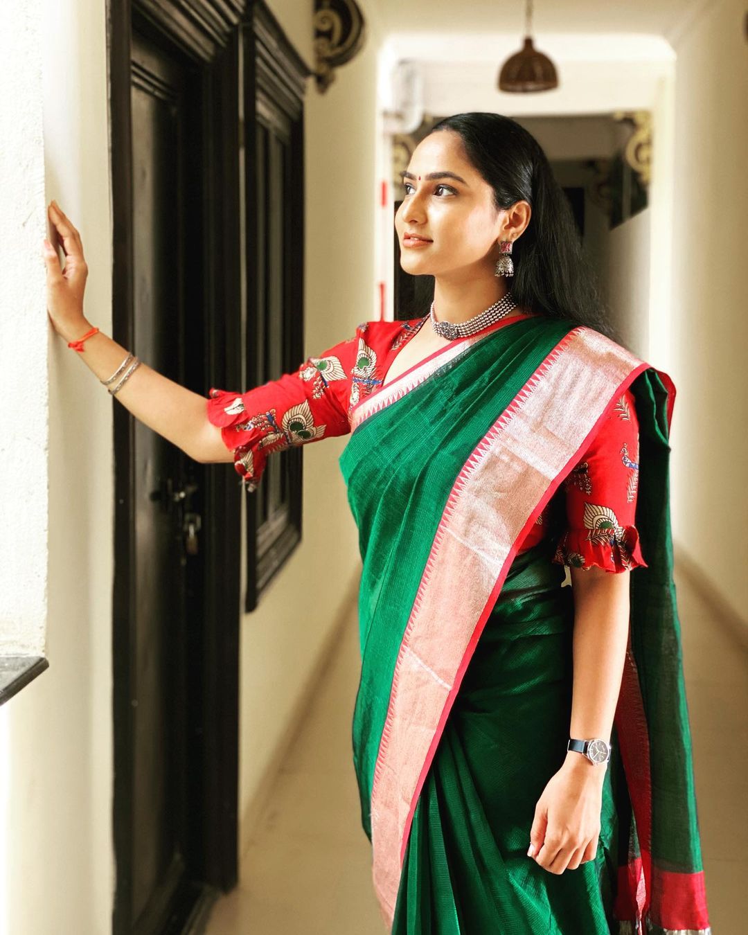 Telugu Tv Anchor Kasi Annapurna Stills in Green Saree